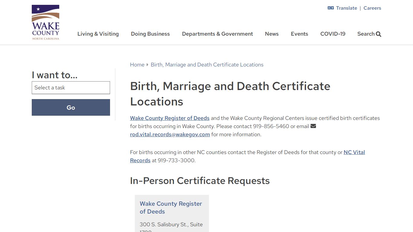 Birth, Marriage and Death Certificate Locations - Wake County Government